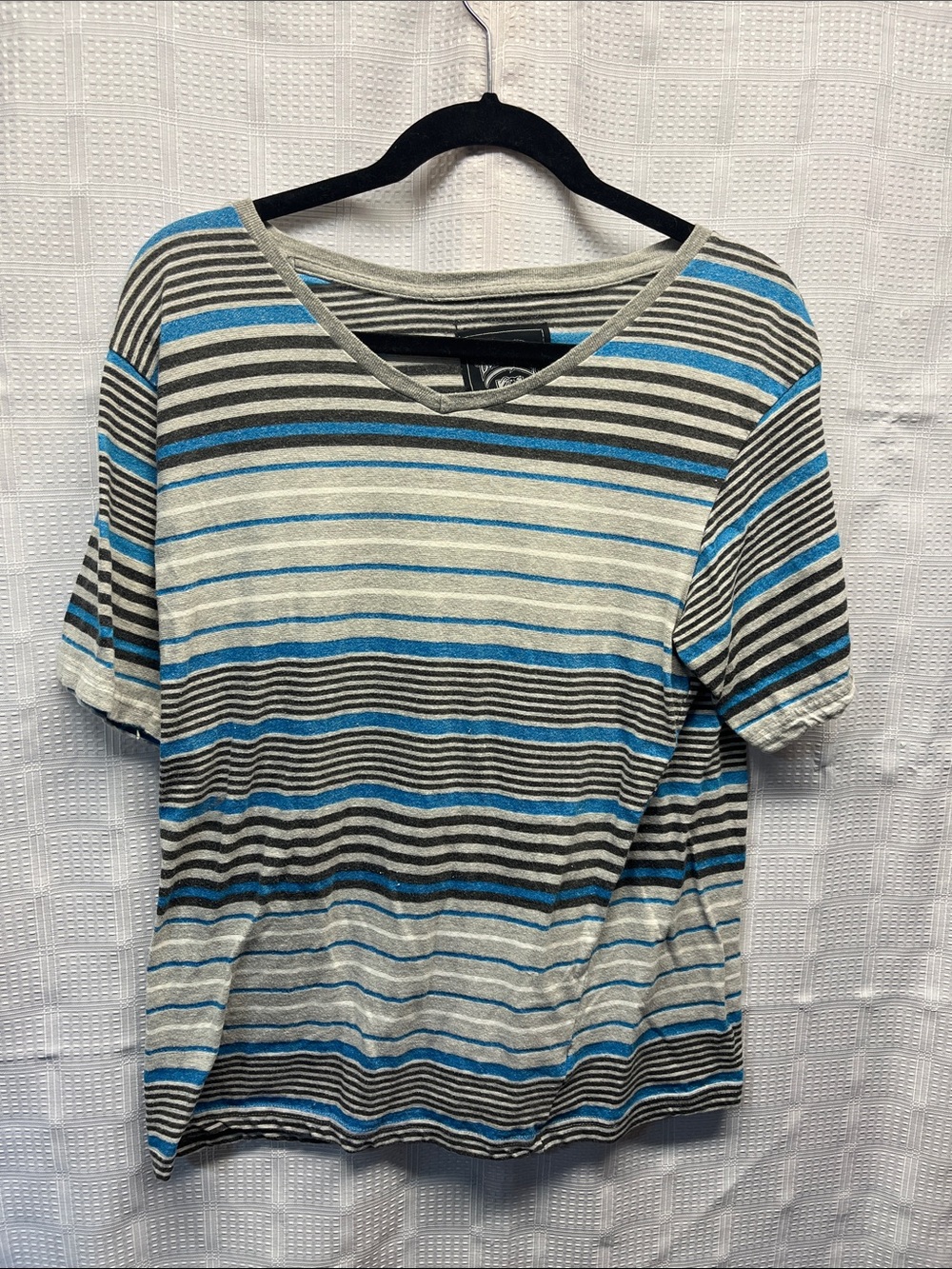 Striped V-Neck Short Sleeve Tee in Blue, Gray, Black
